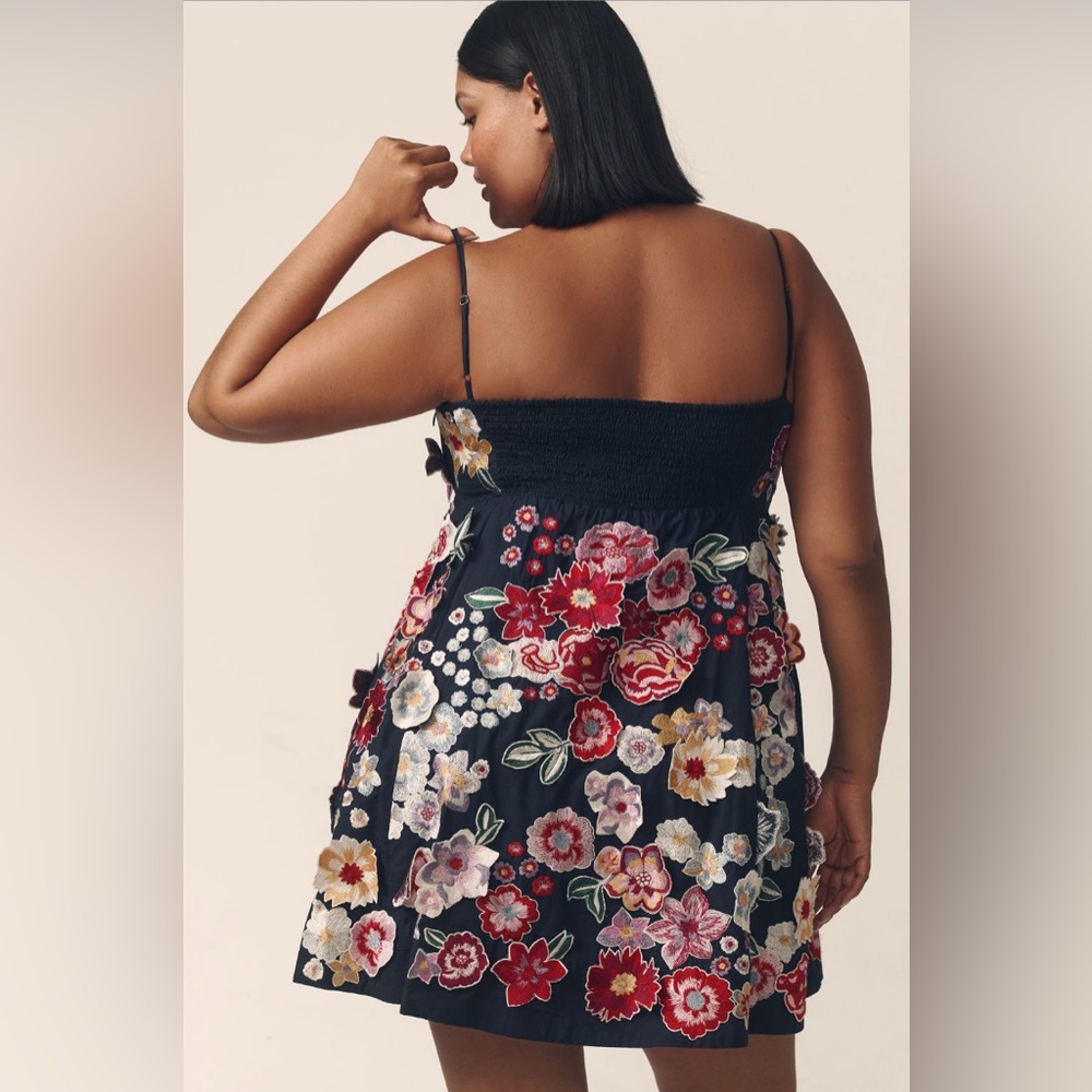 ✨Anthropologie Sleeveless 3D Floral Babydoll Mini Dress Sz XL - Picture 7 of 11